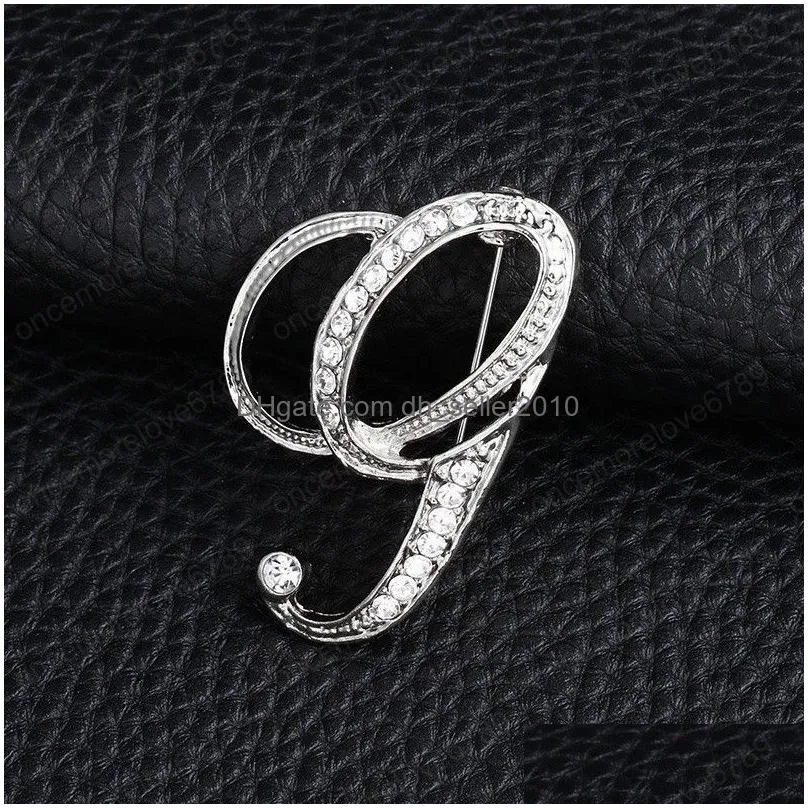 rhinestone crystal brooches gold/silvercolor 26 english letters lapel pin shirt dress badge fashion jewelry women accessory