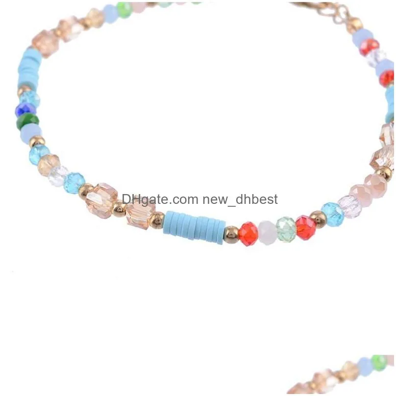 fashion colorful crystal bead anklets for women barefoot sandals foot anklet bracelet bohemia summer beach charm bead jewelry