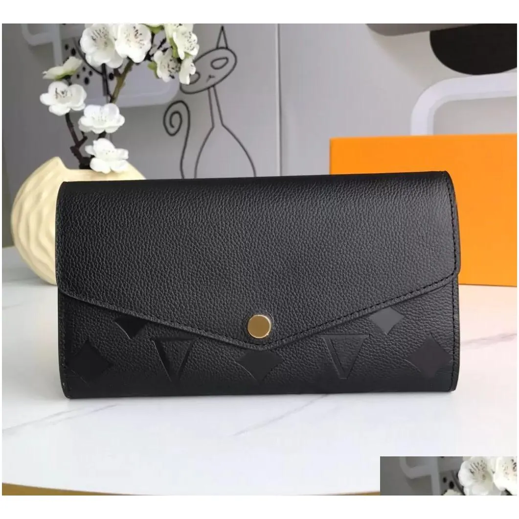 2023 fashion classic m61182 wallet empreinte leather sarah wallets women embossed envelope hasp long purse card holder clutch purses with