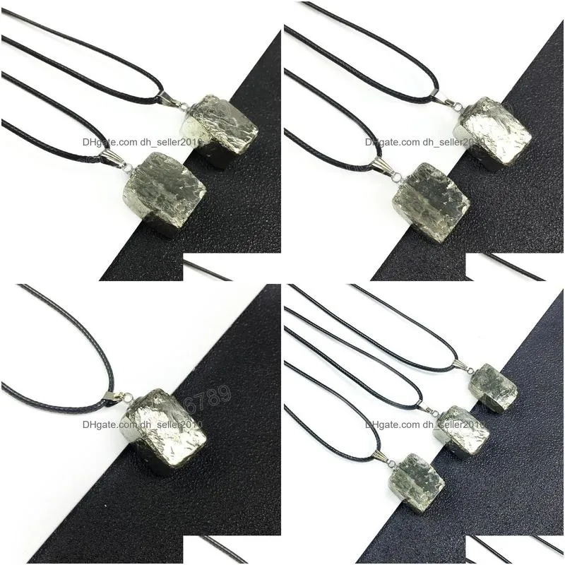 pendulum healing mineral natural pyrites necklace choker irregular square nuggets golden quartz pendant necklace women male