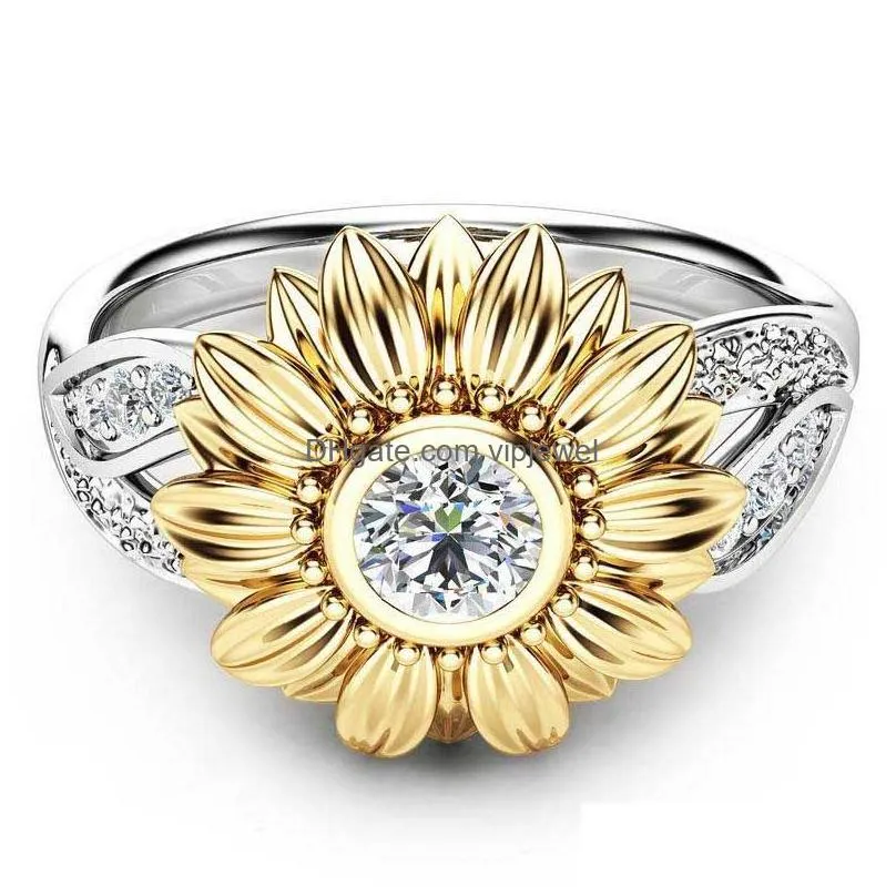 sunflower flower rhinestone rings for women generous luxury fashion refined engagement ring costume jewelry
