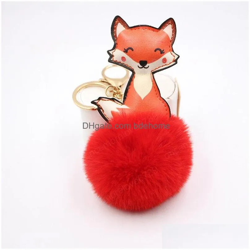 plush fluffy fox leather key chains faux rabbit cute fur ball multicolor keychain kids womens charms car bag pendants key chains