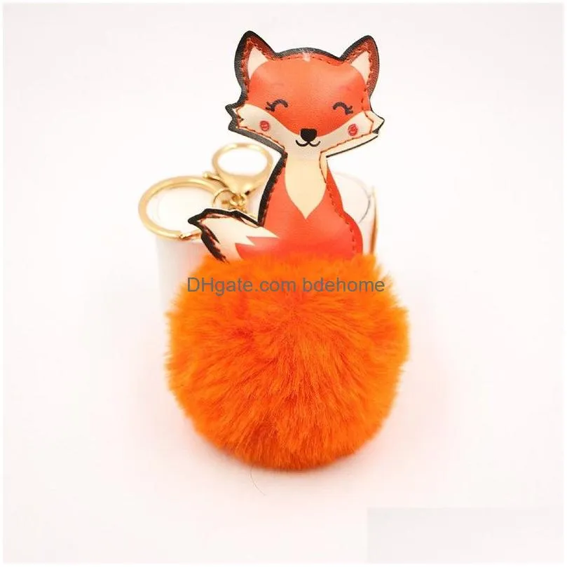 plush fluffy fox leather key chains faux rabbit cute fur ball multicolor keychain kids womens charms car bag pendants key chains