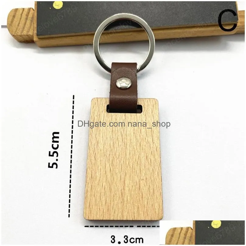 simple style wooden keychain men personalise diy blank multi shaped wooden pendant leather kay chain handmade jewelry gifts