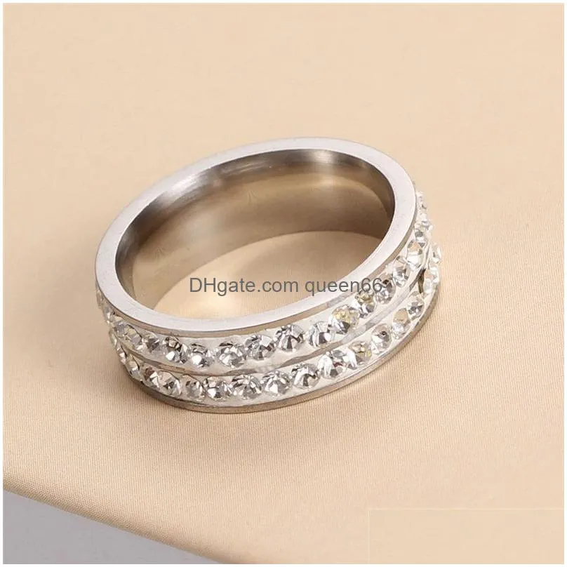 hot wholesale jewelry gold color double row crystal rings high quality fashion/classic jewelry for women anillos mujer