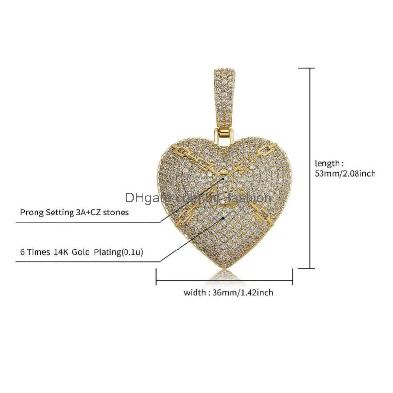 hip hop zirconium full lock love heart pendant necklace link chain for men and women rap fashion accessories 14k real gold jewelry gemstone bijoux