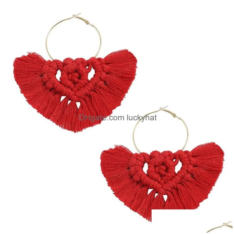 boho ethnic colorful tassel dangle earrings handmade cotton thread fringed knotted chandelier earring for women jewelry