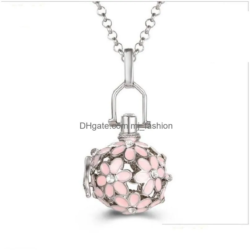 new flower pearl accessories necklace locket essential oil diffuser necklaces hollow out locket cage pendant necklace