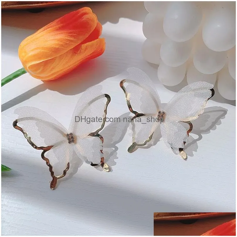 big chiffon white black butterfly stud earrings for women 2020 new trendys jewelry temperament earings