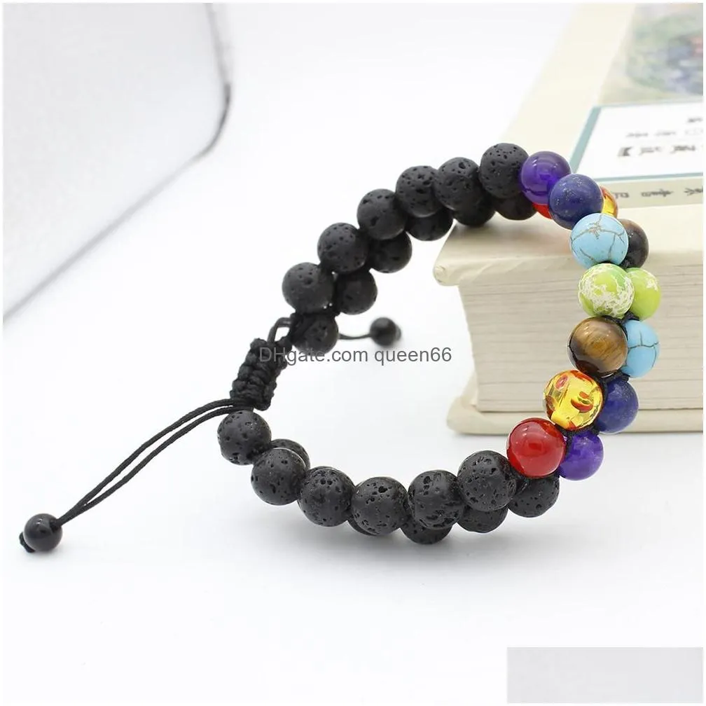 7 chakra essential oil diffuser bracelets 8mm yoga beads volcanic stone double beaded bracelet adjustable bangle jewelry gift