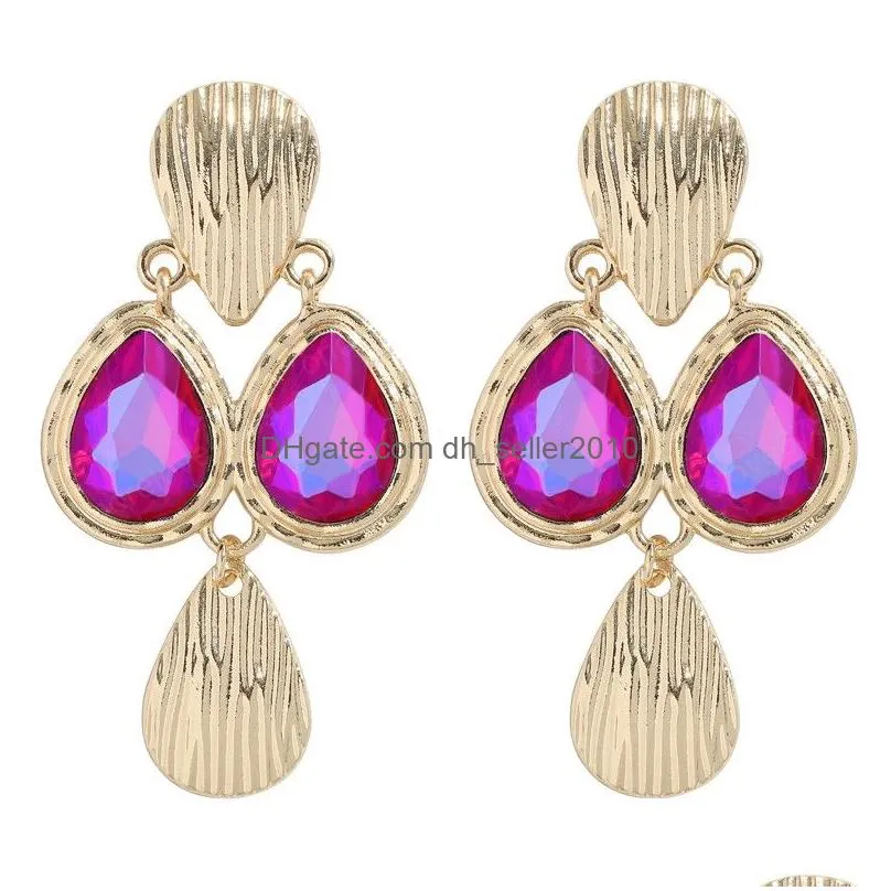 long gold metal colorful crystal dangle drop earrings for women high quality rhinestone jewelry accessories brincos