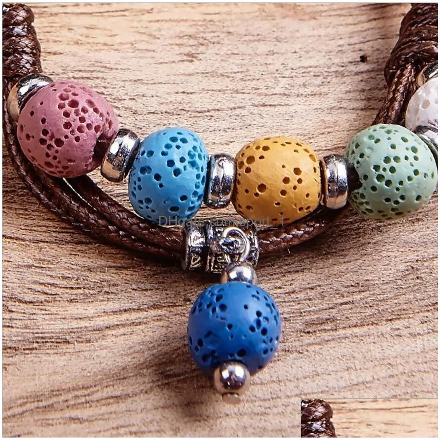 fashion colorized lava stone beads bracelet perfume  oil diffuser bracelet multilayers charms accessories jewelry women