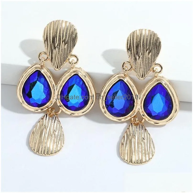 long gold metal colorful crystal dangle drop earrings for women high quality rhinestone jewelry accessories brincos