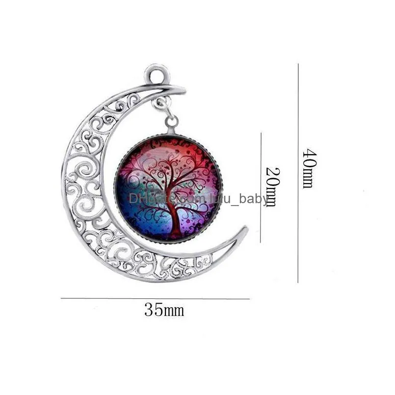 silver tree of life time gem cabochon necklace moon sun family tree glass pendant nice jewelry accessary gift girl