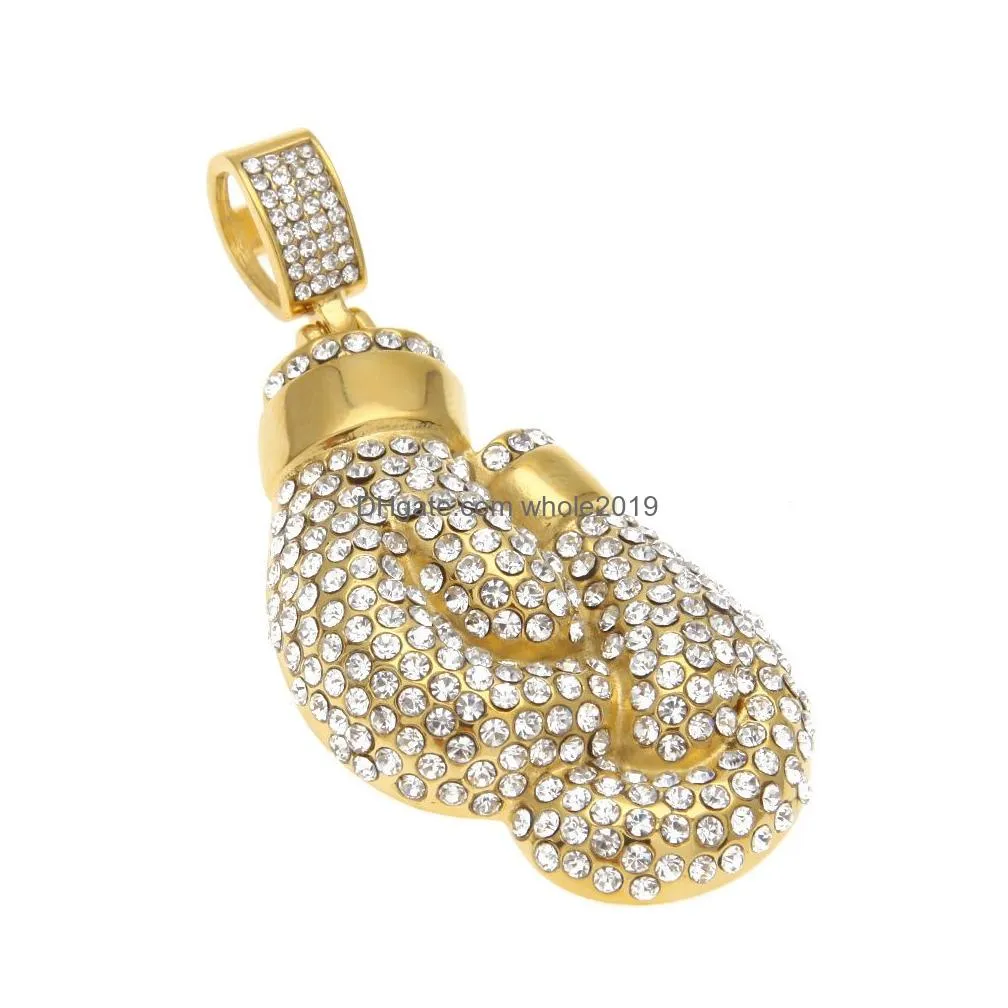 stainless steel hands pendant mens hip hop jewelry bling rhinestone crystal golden pendant necklace cuban chain