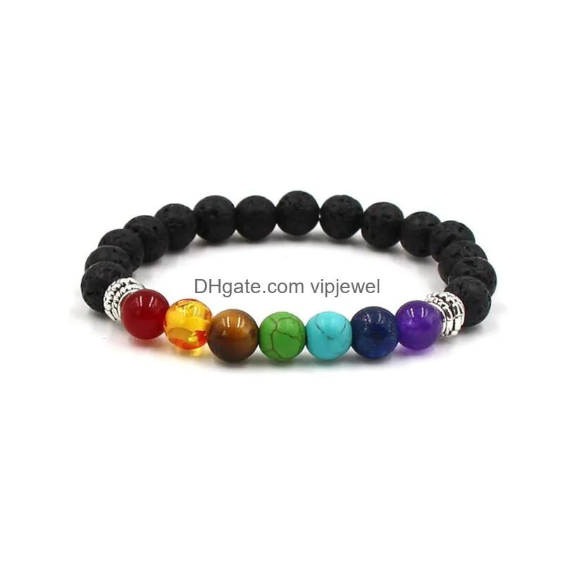 4 styles 7 chakra men black lava stone bracelet healing balance beads reiki buddha prayer natural stone yoga bracelet for women