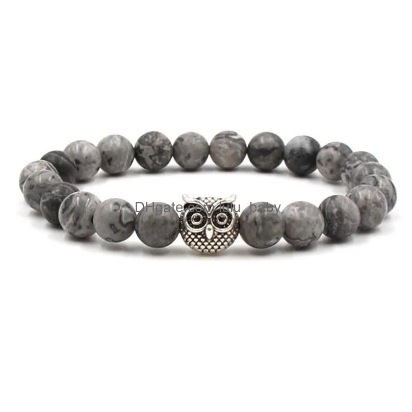 fashion silver owl bracelet for men women 8mm yoga beads handmade beaded bracelets natural stone bangle jewelry