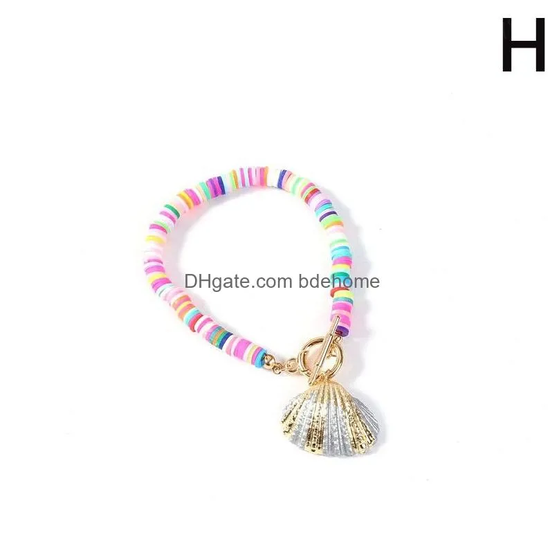 boho multicolor shell polymer clay bracelets for women charm elastic soft pottery female bracelet summer beach jewelry