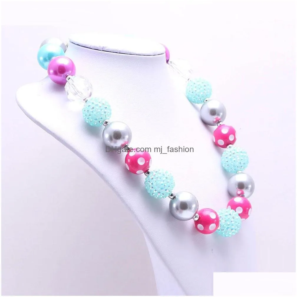 beautiful color design kid chunky necklace fashion hot pinkaddsilver bubblegum bead chunky necklace children jewelry for toddler girls