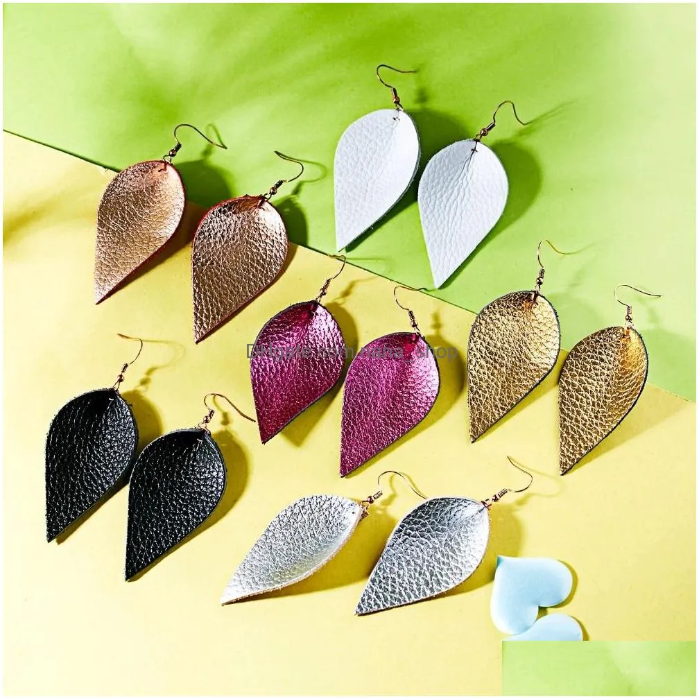 fashion handmade genuine leather earring leaf teardrop dangle hook earrings wedding jewelry for women girls earrings
