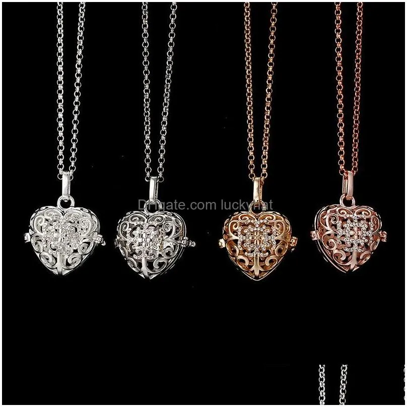 heart shape pearl accessories necklace locket essential oil diffuser necklaces hollow out locket cage pendant necklace