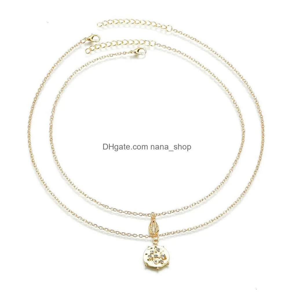 posimi second diamond disc alloy shell personality doubledeck pendeloque cut necklace