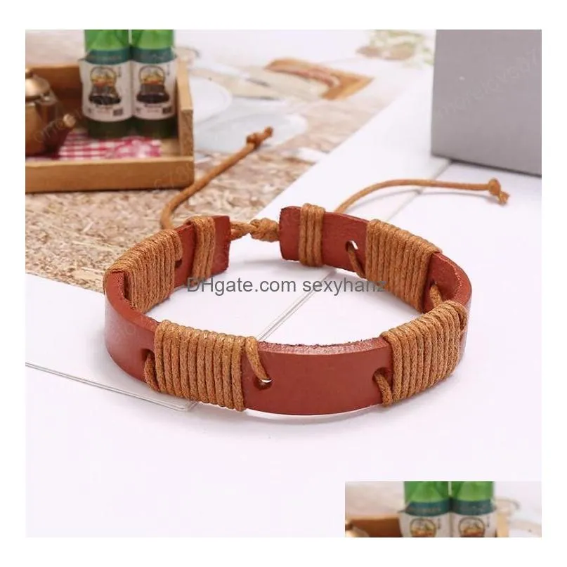 men women bracelet retro brown 13mm genuine leather bracelet adjustable cowhide wax thread nightclub hip hop bracelet