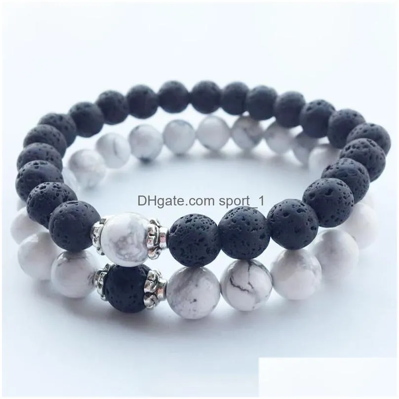  fashion natural stone round shape beads lava chakra healing beaded charm bracelets jewelry lover gift 