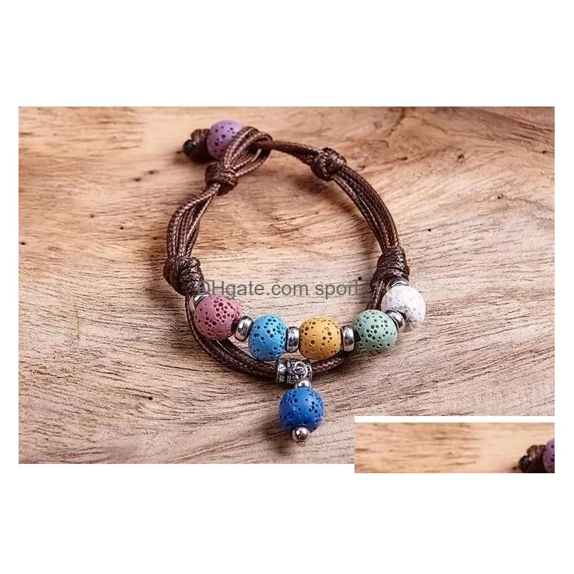 fashion colorized lava stone beads bracelet perfume  oil diffuser bracelet multilayers charms accessories jewelry women