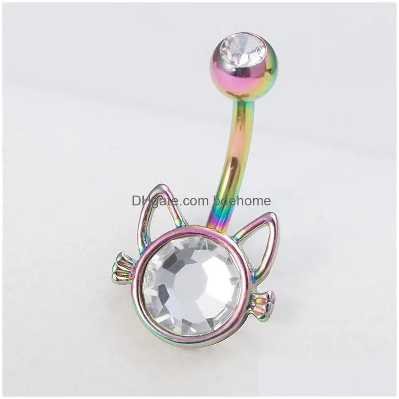 cat belly button rings for woman navel piercing surgical steel bar barbell zircon dangling ombligo y body belly jewelry