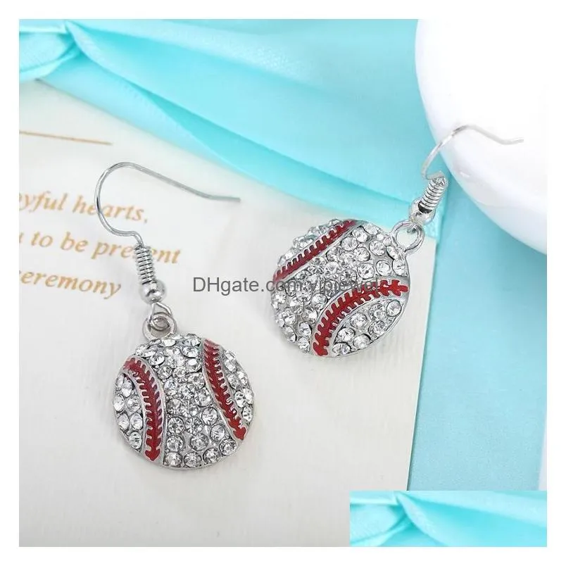 crystal baseball pendant dangle earrings fashion sports jewelry friend gift for team club base ball lovers
