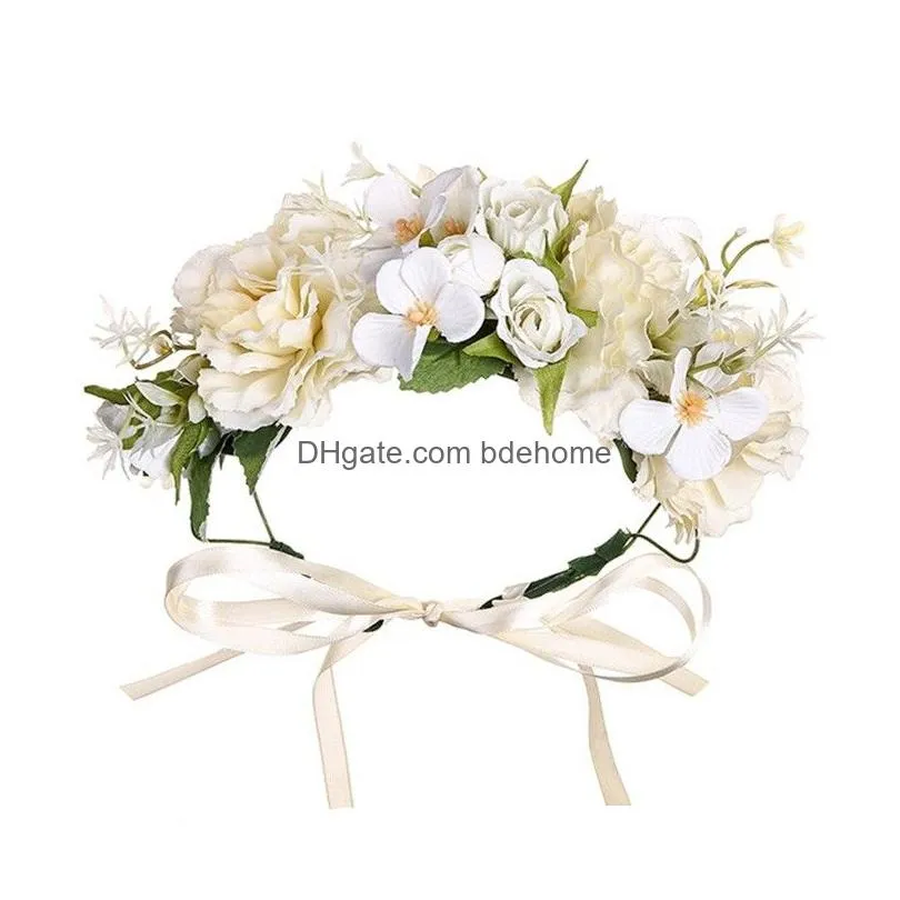 flower headband rose handmade flowers floral garland hair band decoration adjustable women girls headdress for party