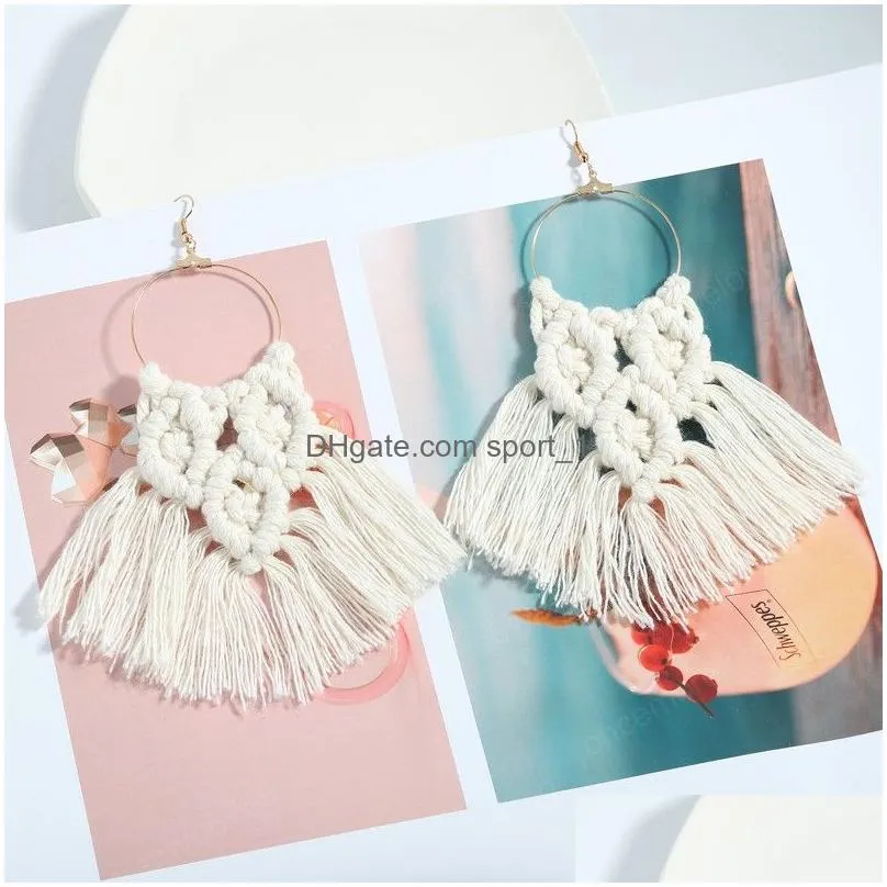 boho ethnic colorful tassel dangle earrings handmade cotton thread fringed knotted pendant chandelier earring for women jewelry