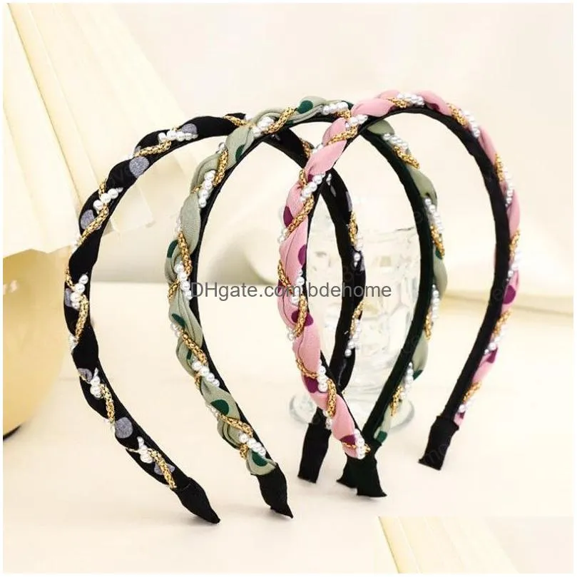 fashion summer headwear casual pearl hairband for women exquisite beaded winding headband female hair accessories