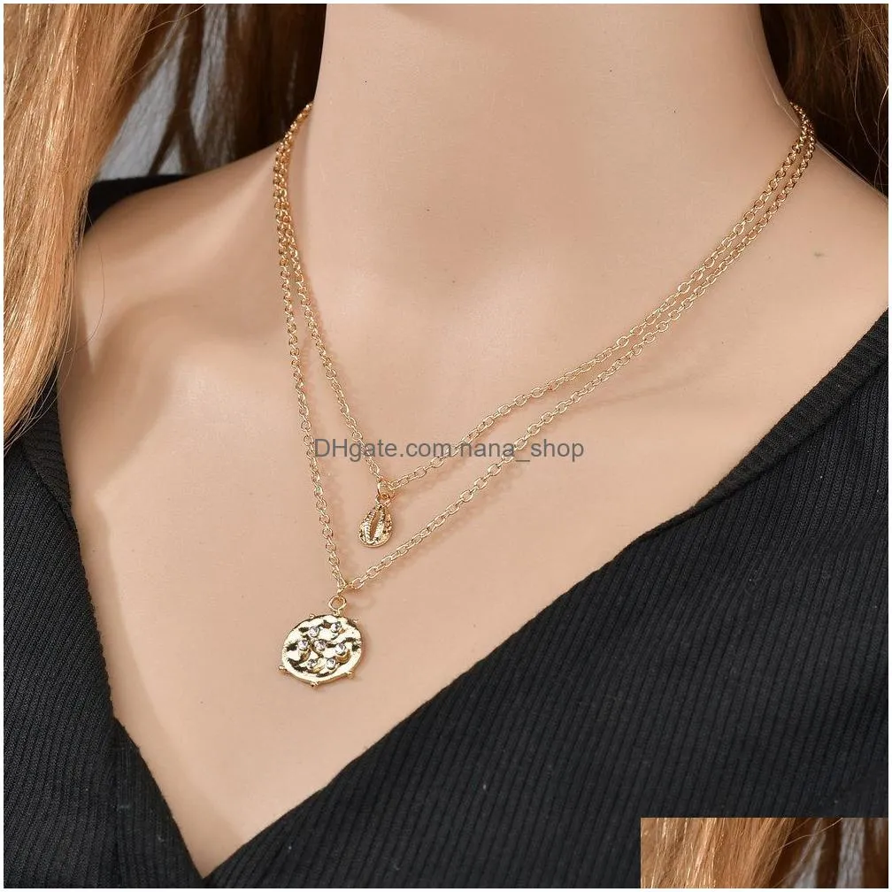 posimi second diamond disc alloy shell personality doubledeck pendeloque cut necklace