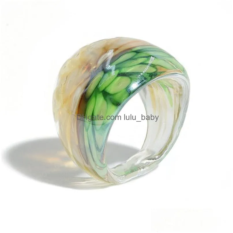 colorful transparent ring irregular geometric flower pattern glass rings for women jewelry party gift 2021