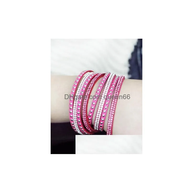 hot wholesale punk style hot drilling multilayer winding flannelette braided leather bracelet high quality delicate handmade jewelry