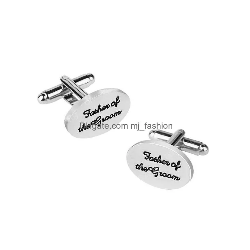 wedding gift tuxedo stylish cufflinks silver plated oval handstamped father of the groom bride french shirt cuff links jewelry