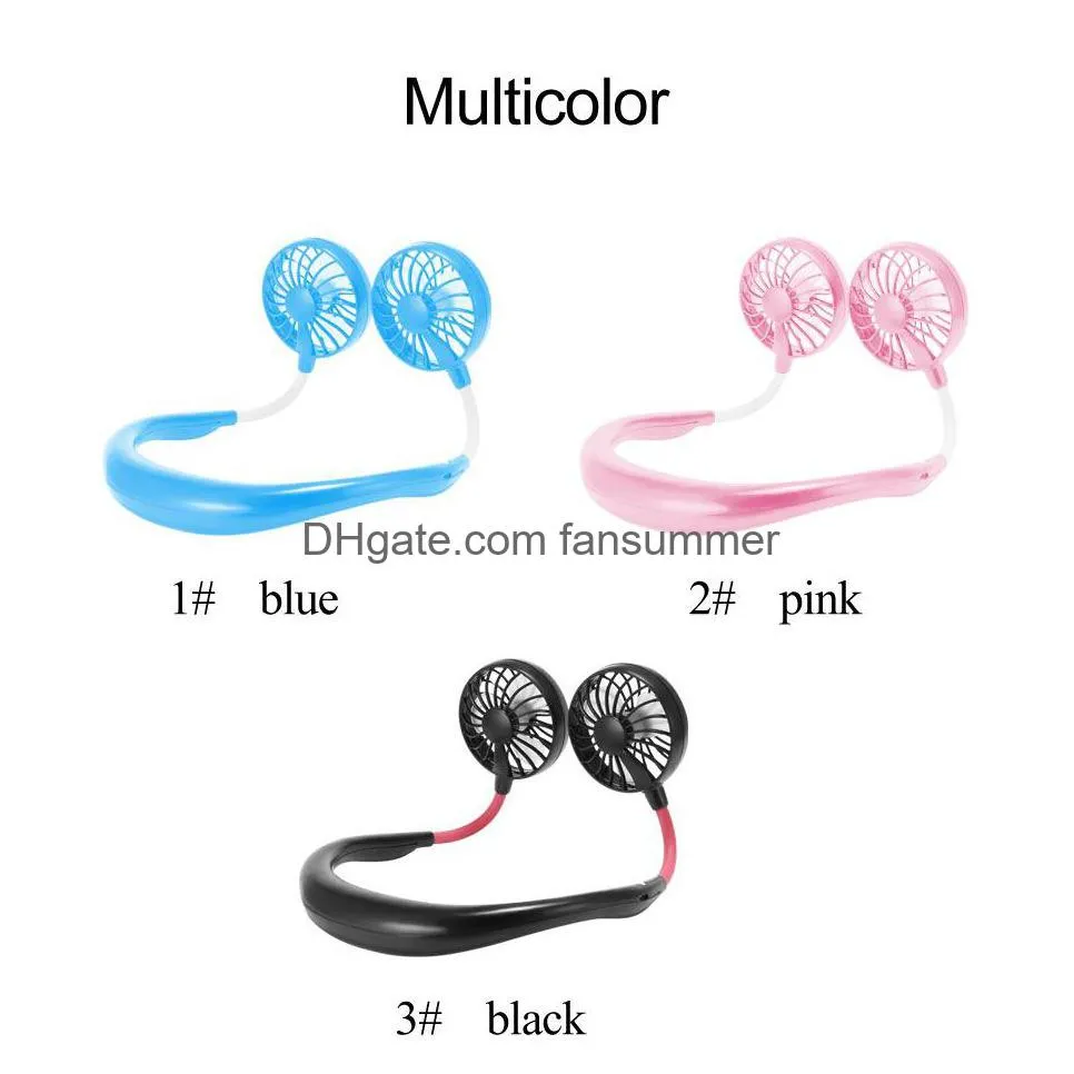 mini cool fan portable usb rechargeable fan gadgets neckband lazy neck hanging dual cooling for daily life with retail box