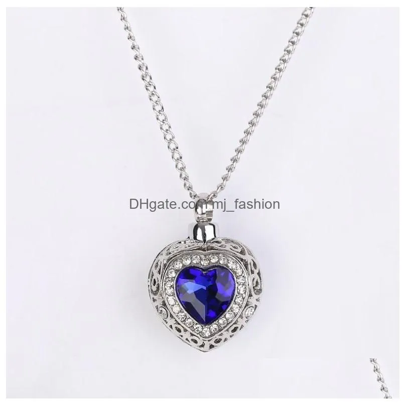 new silver tone cremation screw memorial pendant ocean hearts sapphire urn necklace locket keepsake jewelry