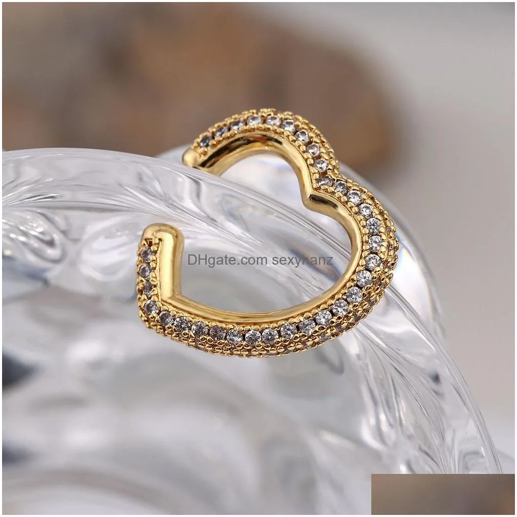 ear clip on earrings cuff heart heart cz gold color earring  ear cuff jewelry aretes non pierced earring