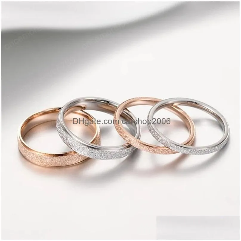 fashion simple scrub stainless steel ring high quality women 2 mm width rose gold color finger jewelry gift for girl