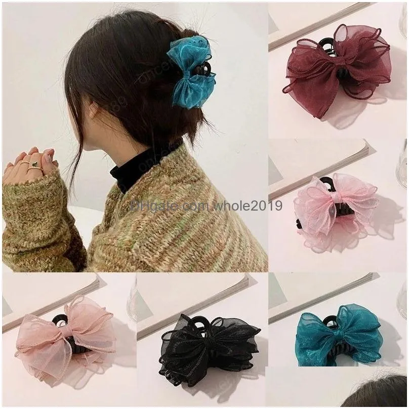 bowknot mesh hair clip clamps yarn ribbon hairpin organza bow tie hair claws geometric barrettes fairy headwear hair accessories
