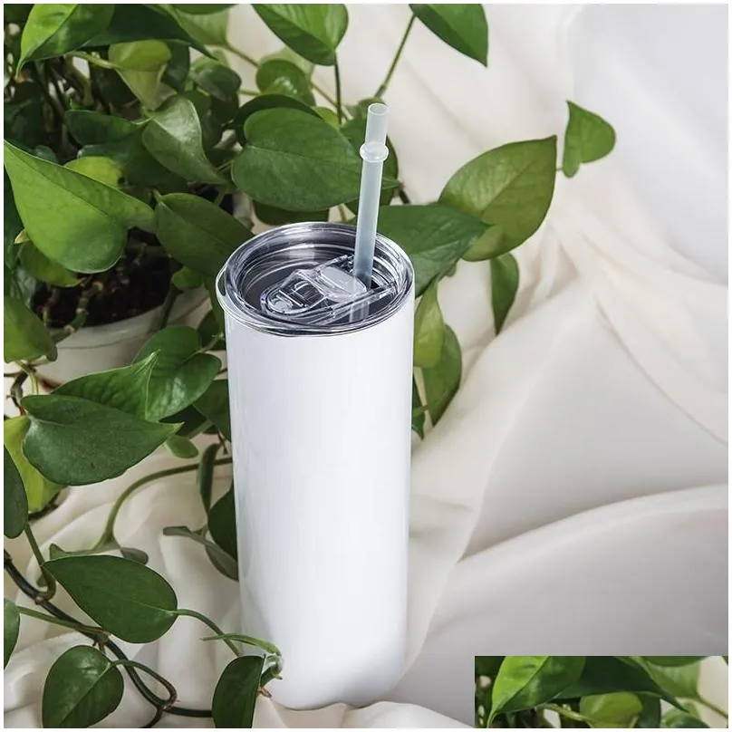 ups 20oz blanks sublimation tumbler stainess steel coffee tea mugs insulted water cup with plastic straw and lid