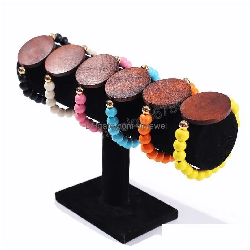 party favor fashionable colorful wooden handmade bracelet charms elastic chain with disc bangle bracelet