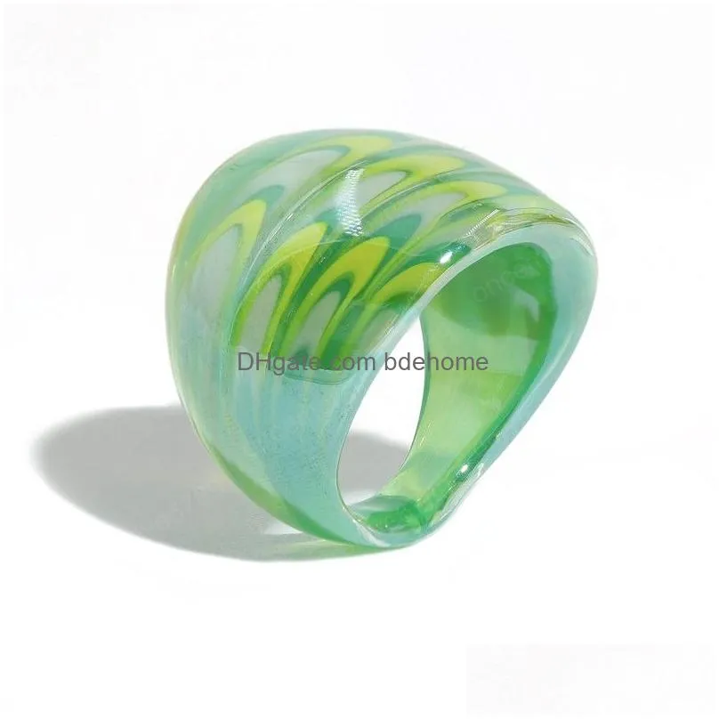 colorful transparent rings irregular geometric simple glass ring for women girls jewelry party gifts 2021