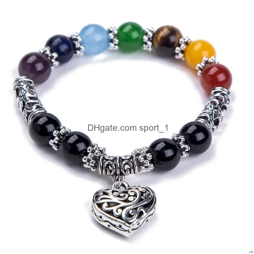 natural stone bracelets 7 reiki chakra healing balance beads heart bracelet for men women stretch yoga jewelry