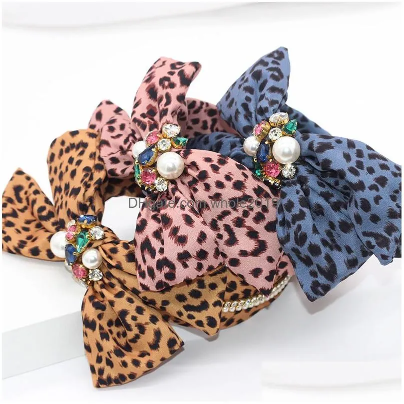 leopard bow rhinestone knot hairband headband adult hair accessories