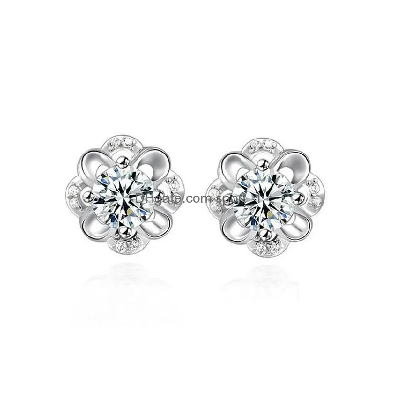 mix style 925 sterling silver plated stud earrings heart crown cross charm earrings for women jewelry