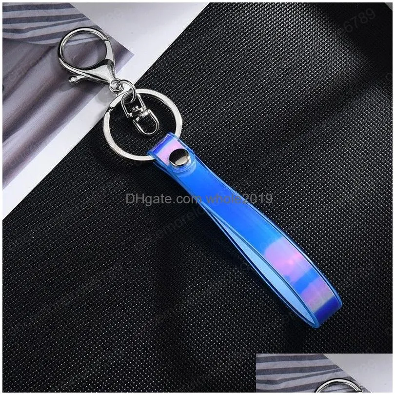 creative colorful laser soft rubber key ring pvc keychain lanyard key chain cute women girl phone bag pendant